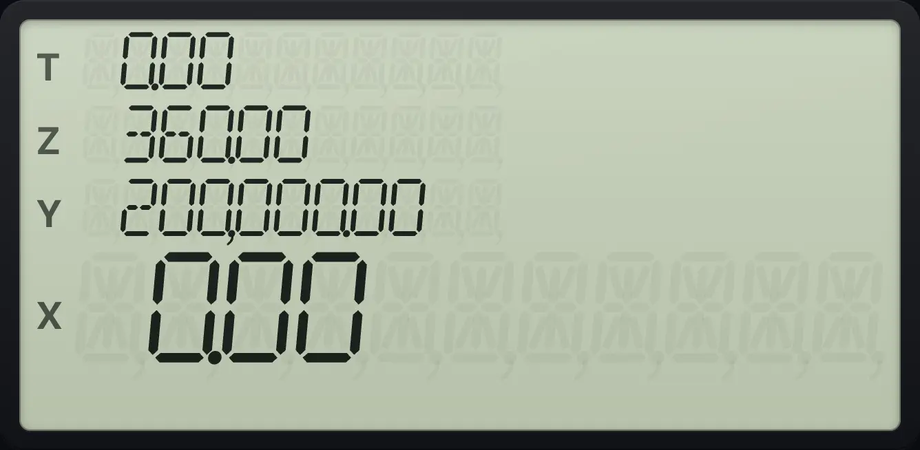Result of the example "Clear the financial registers" The display shows:  0.00 /  360.00 /  200,000.00 /  0.00.