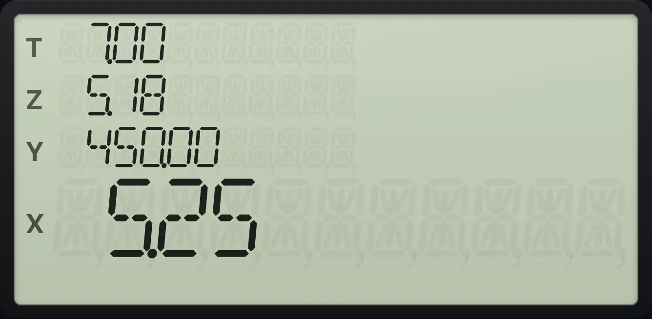 Result of the example "Interest on 450 for 60 days at 7%" The display shows:  7.00 /  5.18 /  450.00 /  5.25.
