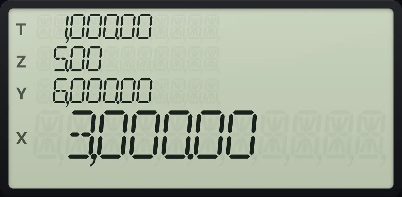 Result of the example "Year 1" The display shows:  1,000.00 /  5.00 /  6,000.00 /  3,000.00.