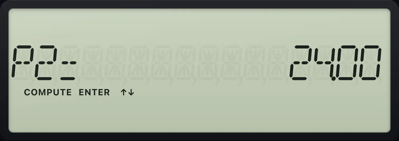 Result of the example "Second year" The display shows: P2= 24.00.