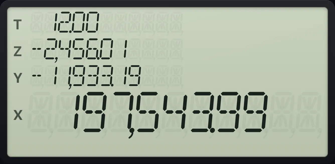 Result of the example "The balance after one year" The display shows: 12.00 / -2,456.01 / -11,933.19 / 197,543.99.
