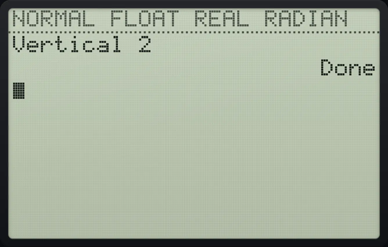 Result of the example "A vertical line at x = 2" The display shows: Vertical 2 / Done.