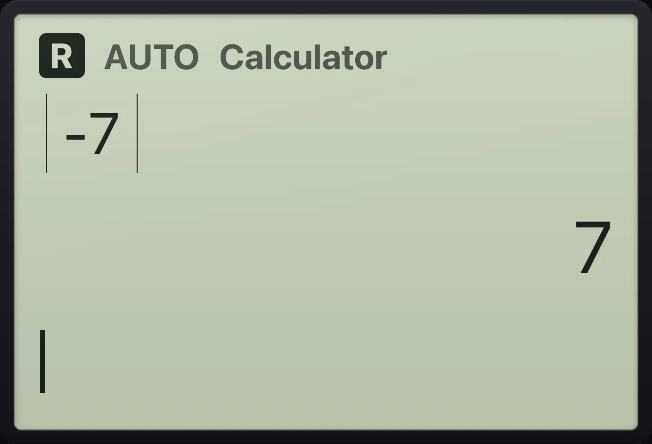 Result of the example "Absolute value template" The display shows: |-7| / 7.