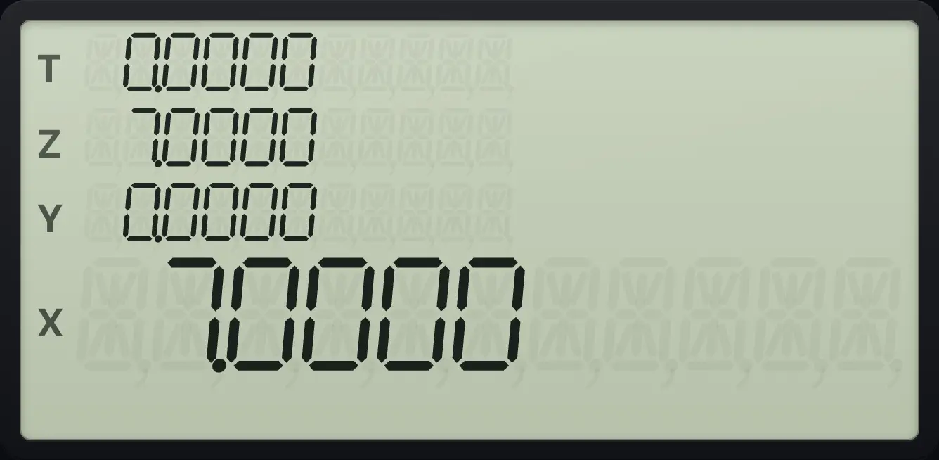 Result of the example "Use a point register" The display shows: 0.0000 / 7.0000 / 0.0000 / 7.0000.
