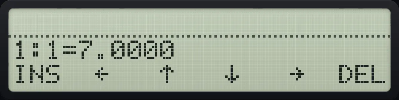 Result of the example "Square a matrix" The display shows: 1:1=7.0000 / INS ← ↑ ↓ → DEL.