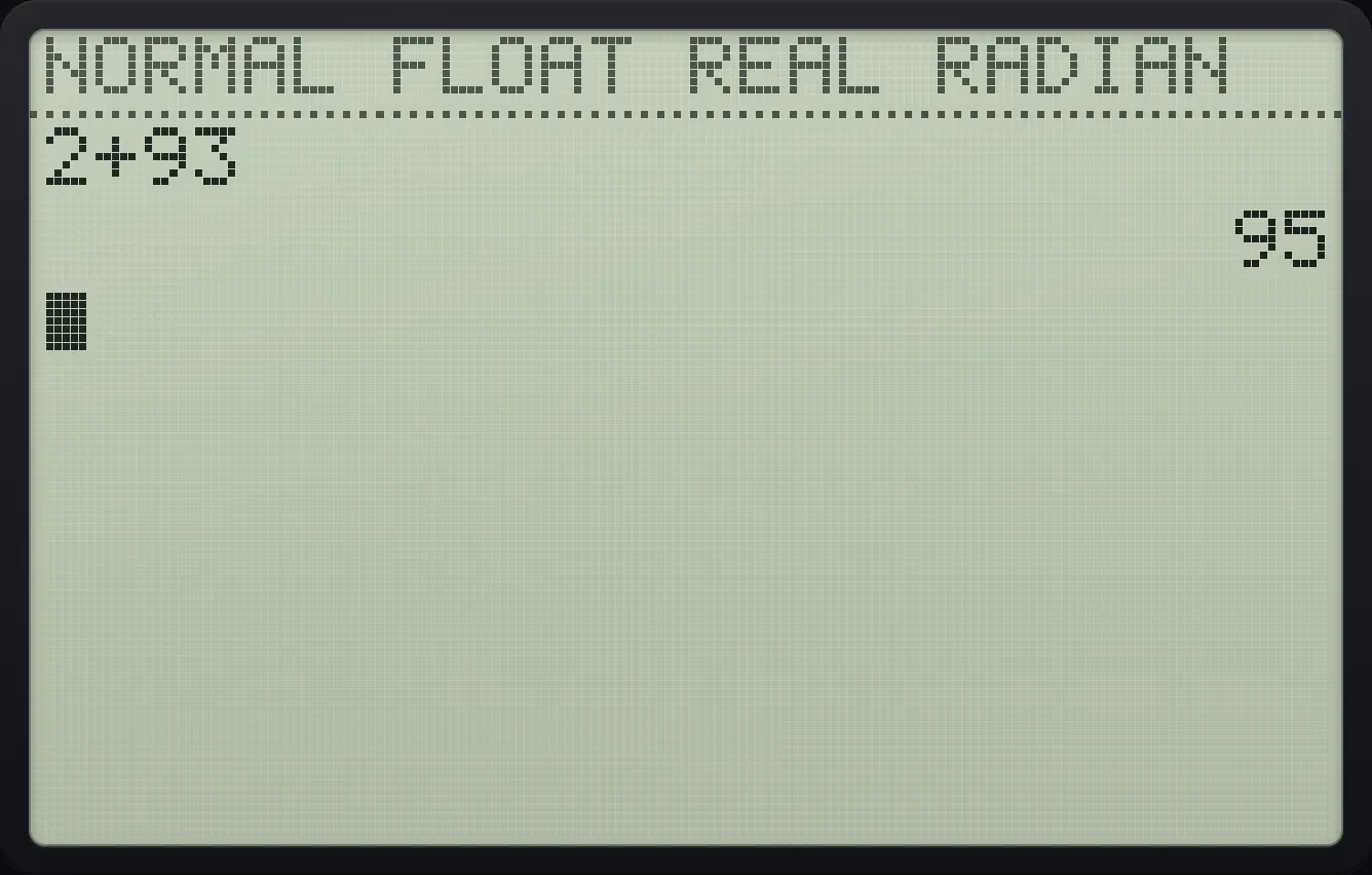 Result of the example "Insert a digit" The display shows: 2+93 / 95.