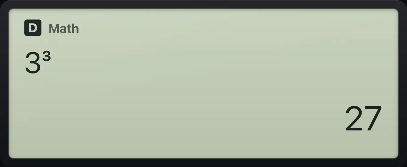 Result of the example "Use the SHIFT layer" The display shows: 3³ / 27.