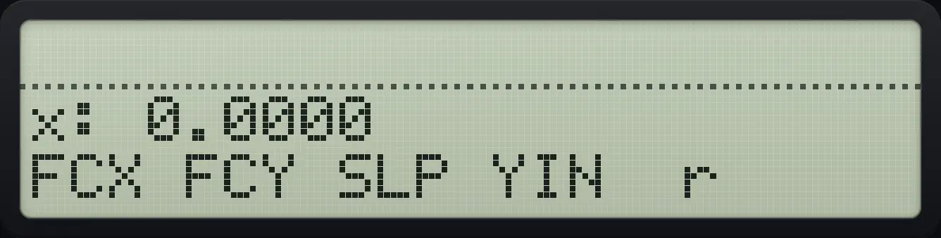 The FIT menu: forecast x, forecast y, slope, intercept and correlation. The display shows: x: 0.0000 / FCX FCY SLP YIN r .