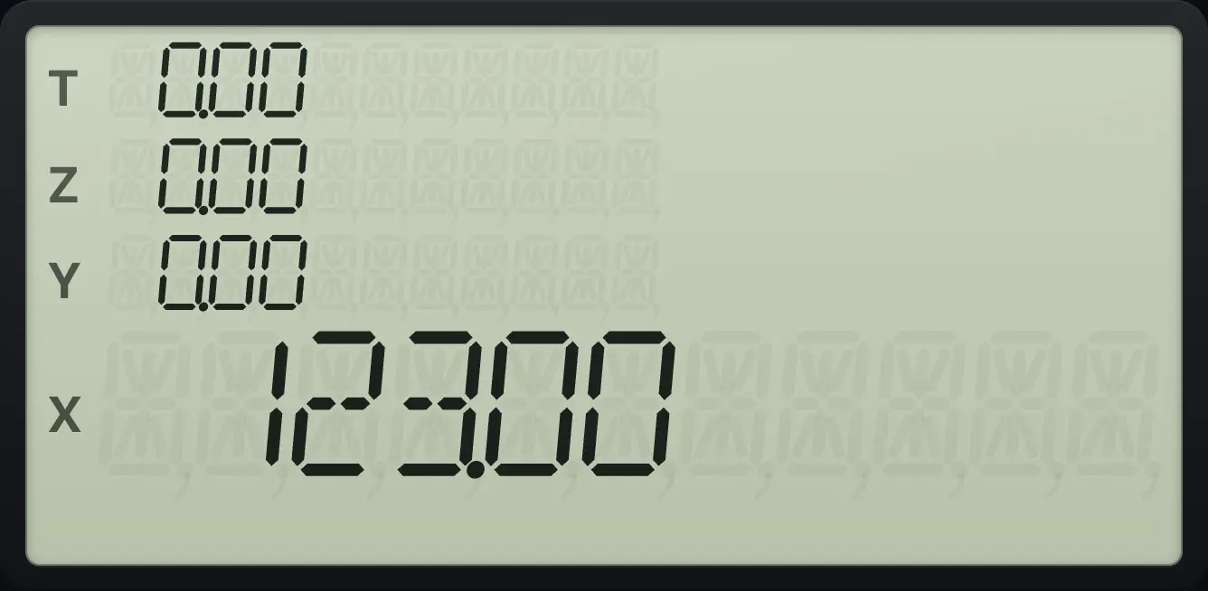 Result of the example "Back to FIX 2" The display shows: 0.00 / 0.00 / 0.00 / 123.00.