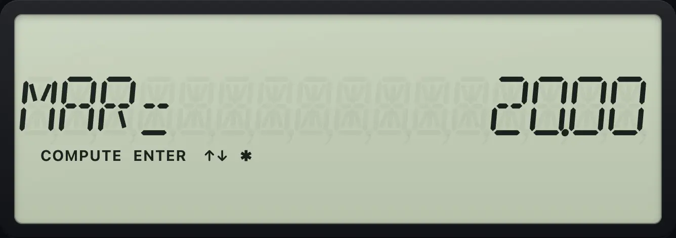 Result of the example "Margin from cost and price" The display shows: MAR=        20.00.