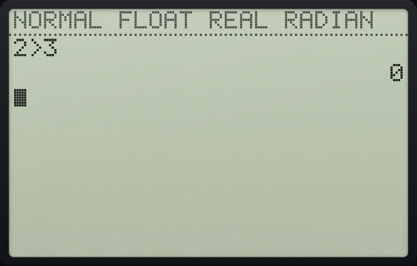Result of the example "Is 2 greater than 3?" The display shows: 2>3 / 0.