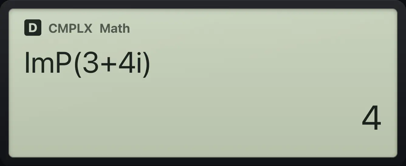 Result of the example "Imaginary part" The display shows: ImP(3+4i) / 4.