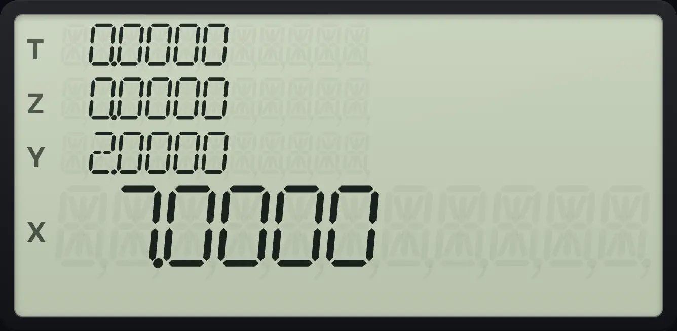 Result of the example "Add a register to X: RCL +" The display shows: 0.0000 / 0.0000 / 2.0000 / 7.0000.