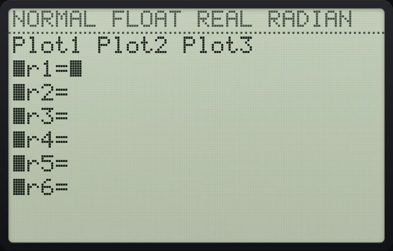 Result of the example "Polar mode" The display shows: Plot1 Plot2 Plot3 / ■r1= / ■r2= / ■r3= / ■r4= / ■r5= / ■r6=.