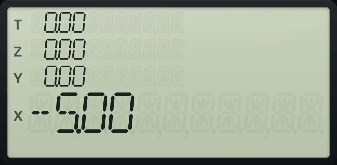 Result of the example "Change the sign of an answer" The display shows:  0.00 /  0.00 /  0.00 / -5.00.