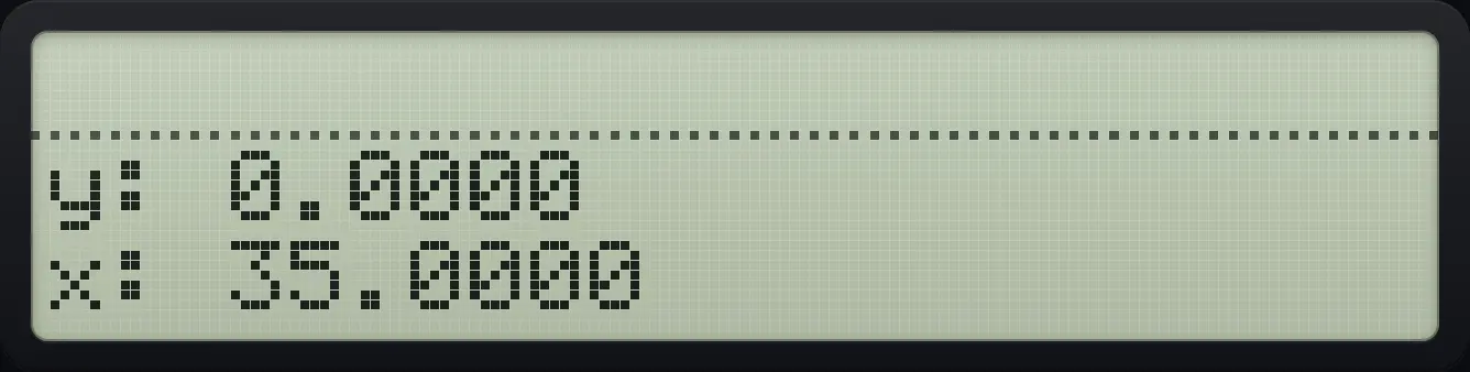 Result of the example "Calculate (3 + 4) × 5" The display shows: y: 0.0000 / x: 35.0000.