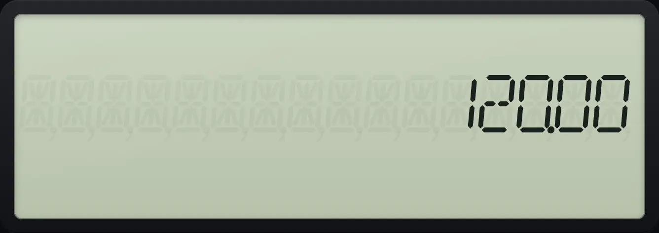 Result of the example "Factorial" The display shows: 120.00.
