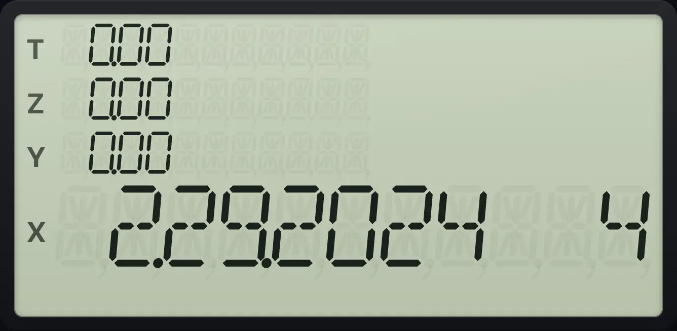 Result of the example "A leap day" The display shows: 2.29.2024 4 / 0.00 / 0.00 / 0.00 / 2.29.
