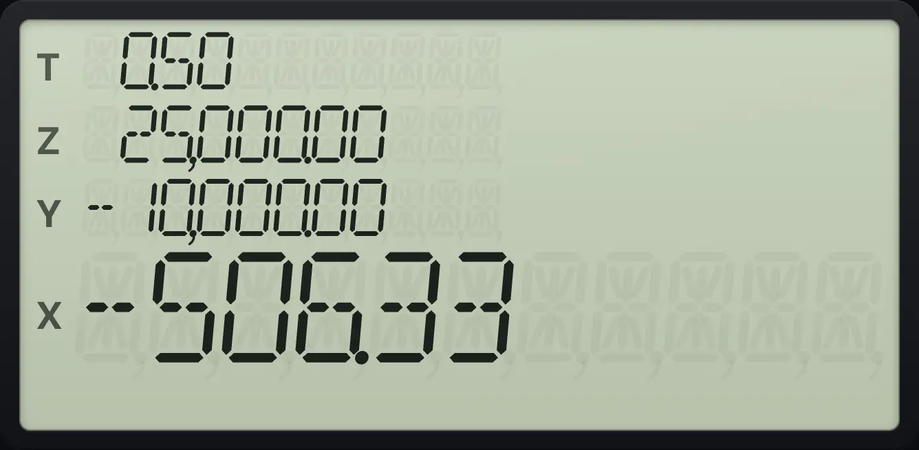 Result of the example "Lease-style loan: 25,000 over 36 months at 6%, with 10,000 left at the end" The display shows:  0.50 /  25,000.00 / -10,000.00 / -506.33.