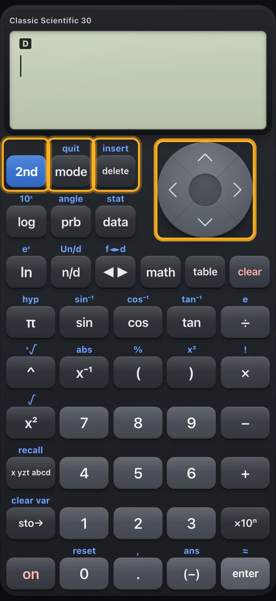 The top row and the arrow keys.