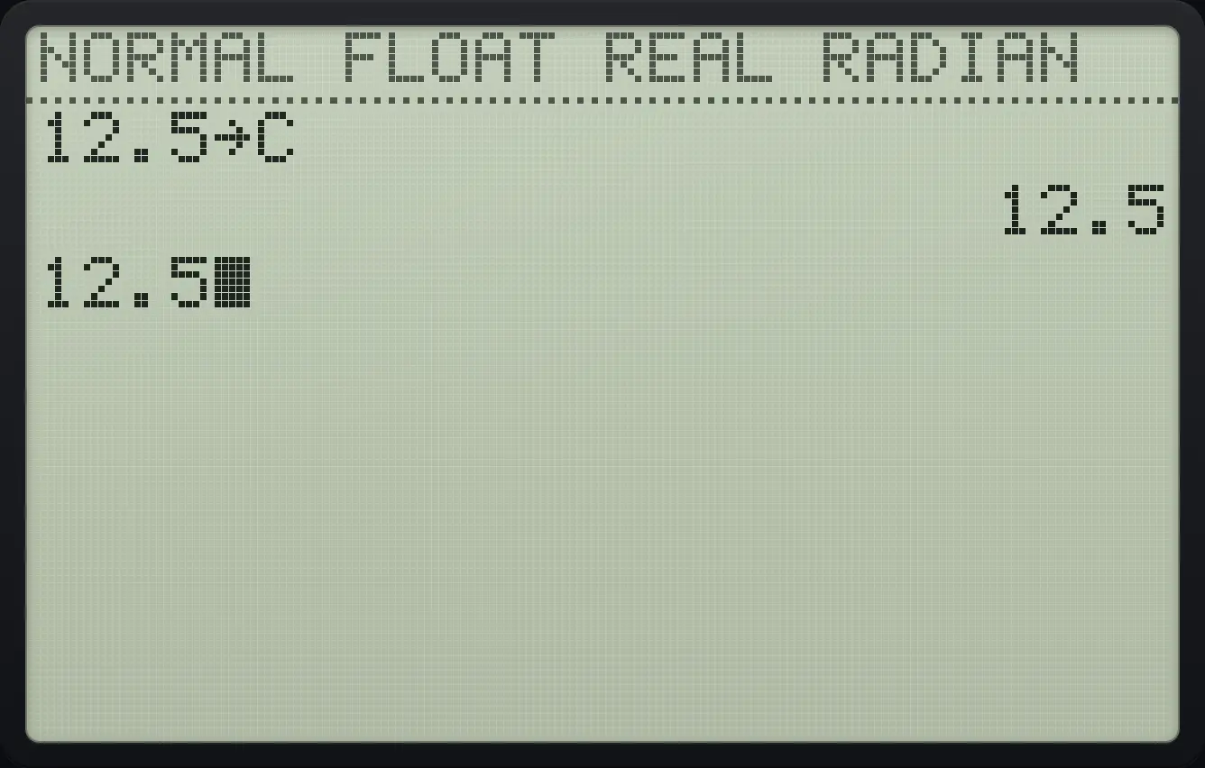 Result of the example "Paste the value of C" The display shows: 12.5→C / 12.5 / 12.5.