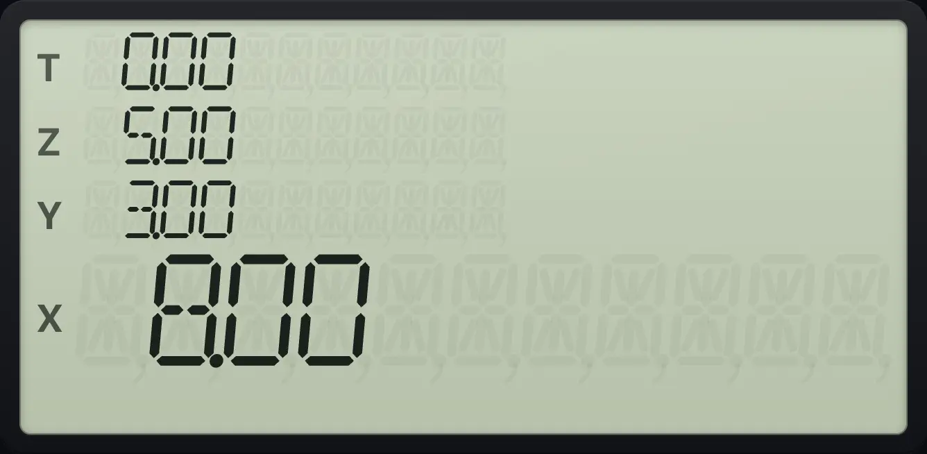 Result of the example "Add to a register: STO +" The display shows: 0.00 / 5.00 / 3.00 / 8.00.