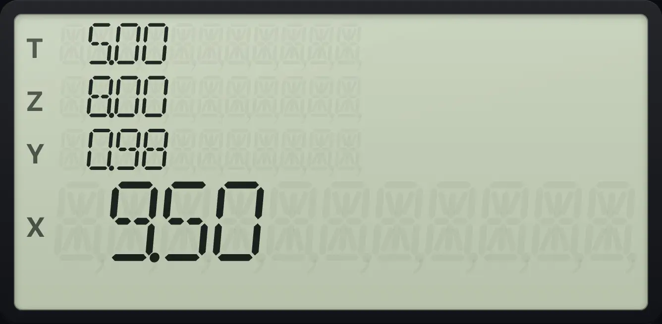 Result of the example "Estimate y when x is 5" The display shows: 5.00 / 8.00 / 0.98 / 9.50.