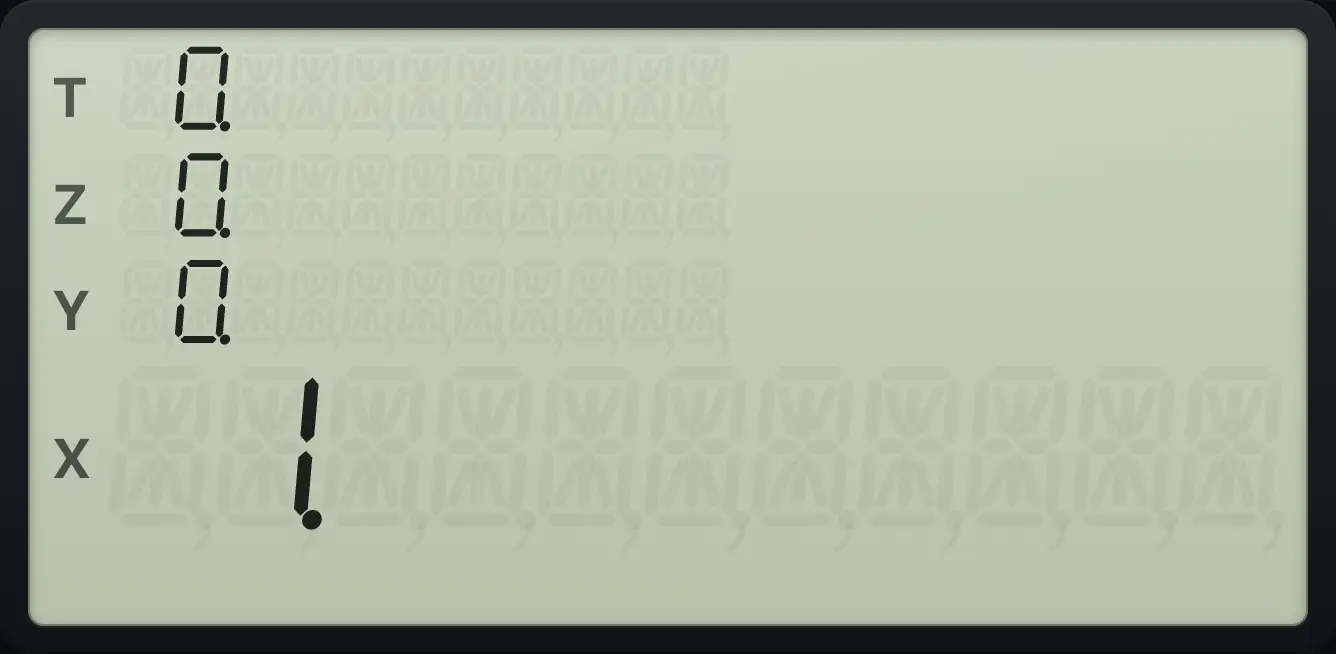 Result of the example "No decimals" The display shows: 0. / 0. / 0. / 1..