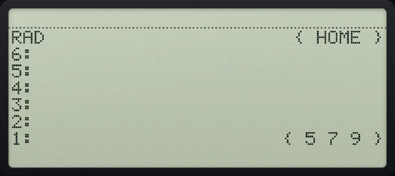 Result of the example "Add two lists item by item" The display shows: RAD                      { HOME } / 6: / 5: / 4: / 3: / 2: / 1:                      { 5 7 9 }.