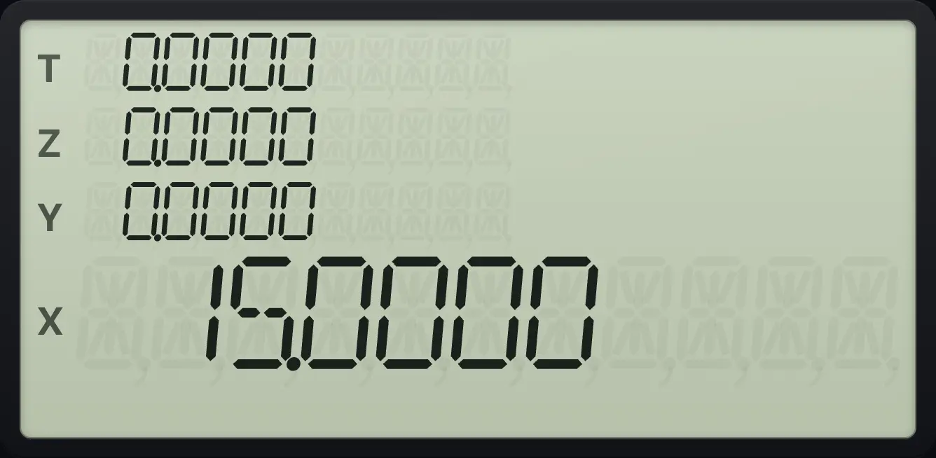 Result of the example "Run a label with GSB" The display shows:  0.0000 /  0.0000 /  0.0000 /  15.0000.
