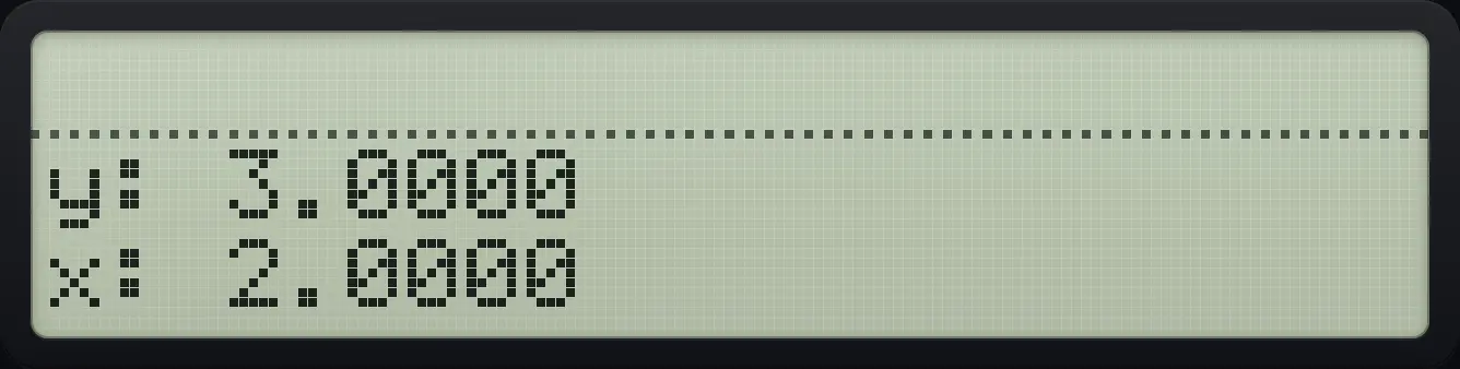 Result of the example "Subtract from a register" The display shows: y: 3.0000 / x: 2.0000.
