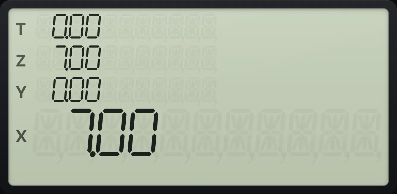 Result of the example "Use a point register" The display shows: 0.00 / 7.00 / 0.00 / 7.00.