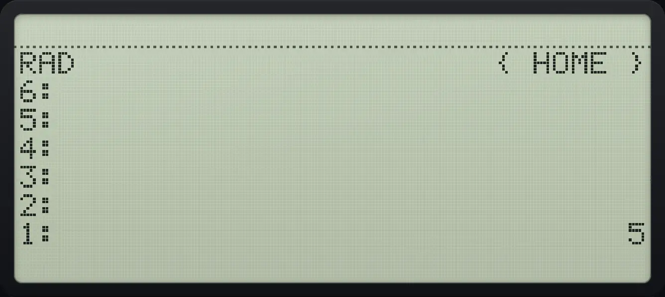 Result of the example "Legs 3 and 4" The display shows: RAD { HOME } / 6: / 5: / 4: / 3: / 2: / 1: 5.