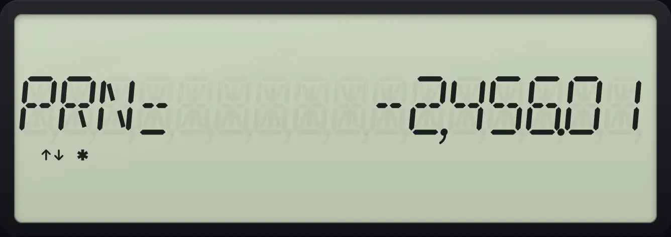 Result of the example "Principal paid in year one" The display shows: PRN= -2,456.01.