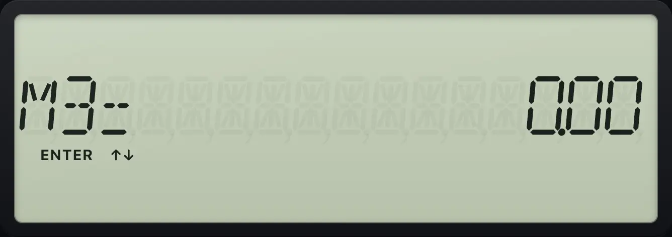 Result of the example "Clear all memories" The display shows: M3= 0.00.