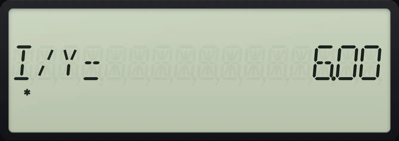 Result of the example "What is the rate?" The display shows: I/Y= 6.00.