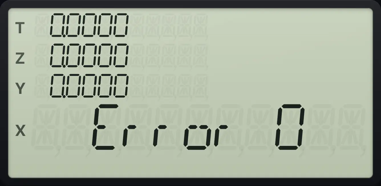 Result of the example "Divide by zero" The display shows: Error 0 / 0.0000 / 0.0000 / 0.0000 / 0.0000.