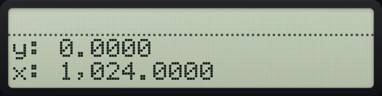 Result of the example "Compute 2 to the power 10" The display shows: y: 0.0000 / x: 1,024.0000.