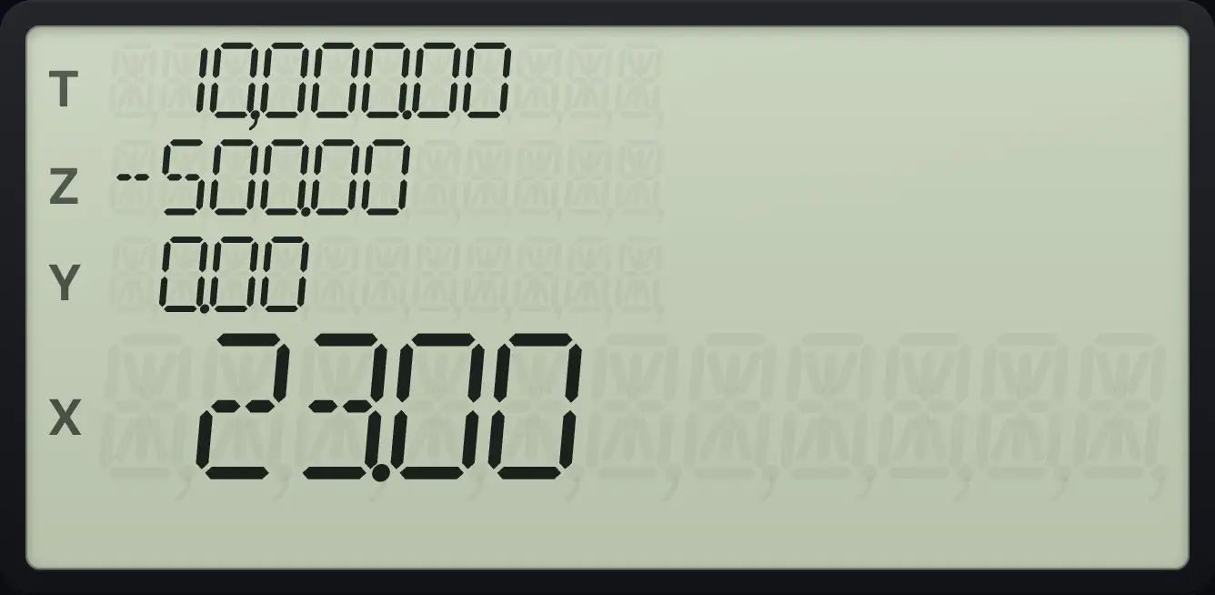 Result of the example "Months to clear a debt" The display shows:  10,000.00 / -500.00 /  0.00 /  23.00.