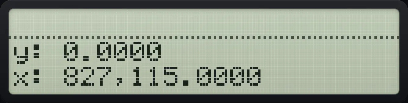 Result of the example "Long results use thousands separators" The display shows: y: 0.0000 / x: 827,115.0000.
