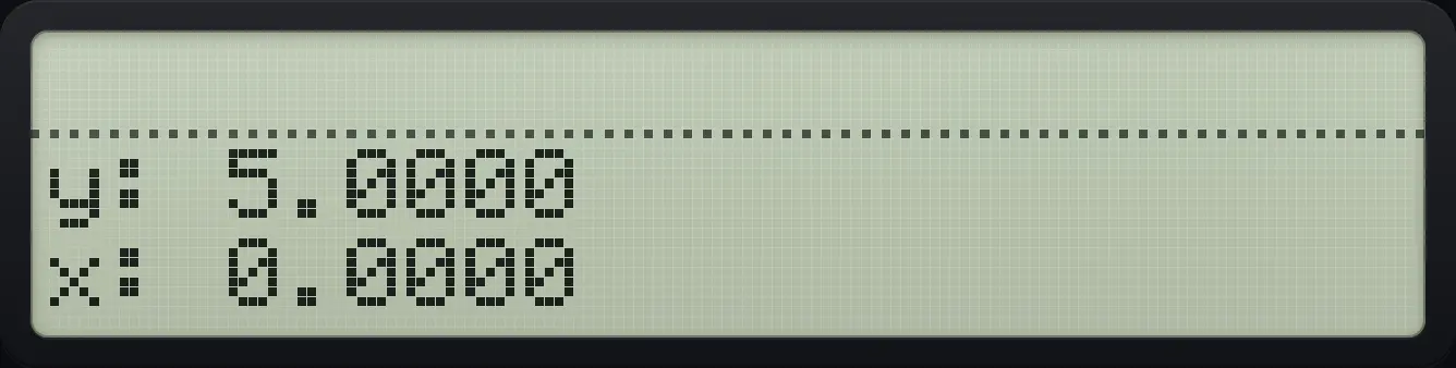Result of the example "Clear all registers" The display shows: y: 5.0000 / x: 0.0000.