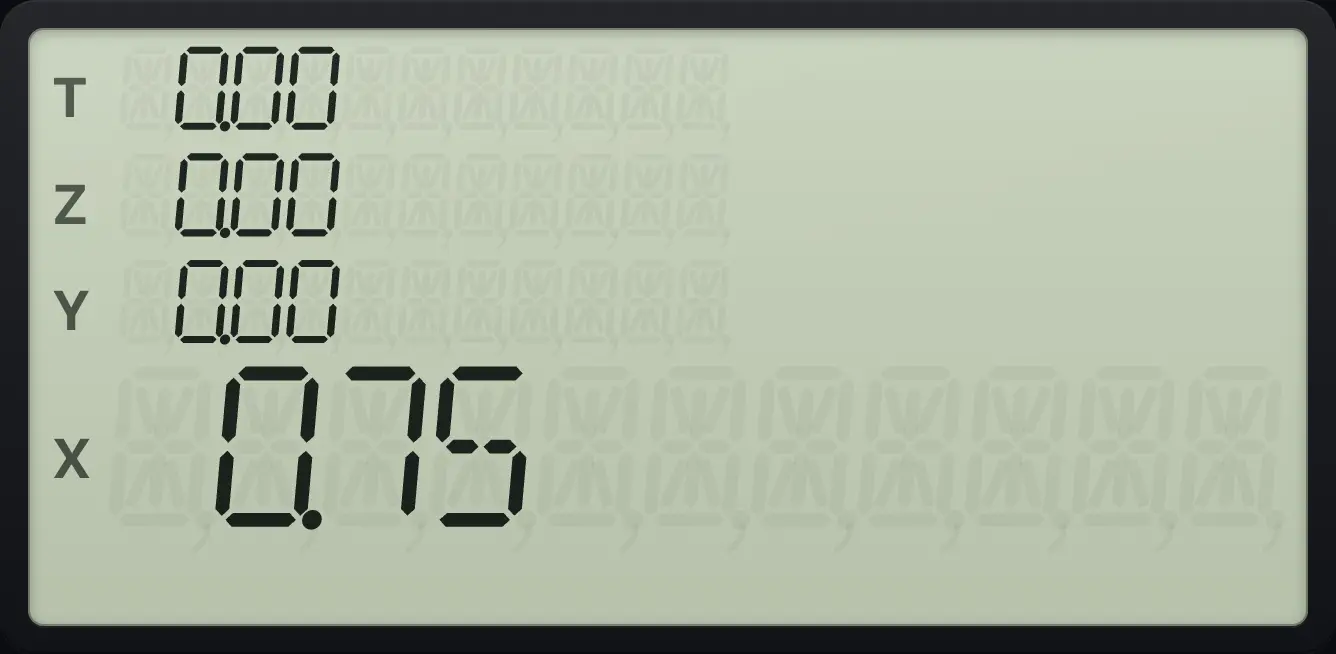 Result of the example "Fractional part of 1.75" The display shows:  0.00 /  0.00 /  0.00 /  0.75.