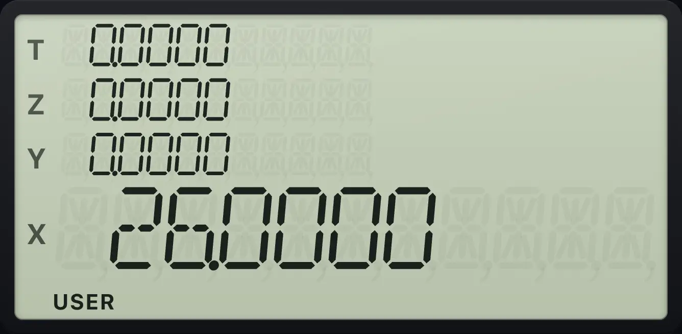 Result of the example "Run a program with the plain key" The display shows: 0.0000 / 0.0000 / 0.0000 / 26.0000.