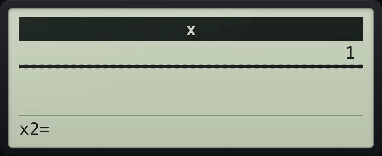 Result of the example "Delete a row" The display shows: x / 1 / x2=.