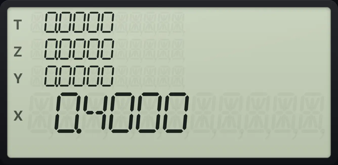 Result of the example "Swap to divide the other way" The display shows: 0.0000 / 0.0000 / 0.0000 / 0.4000.