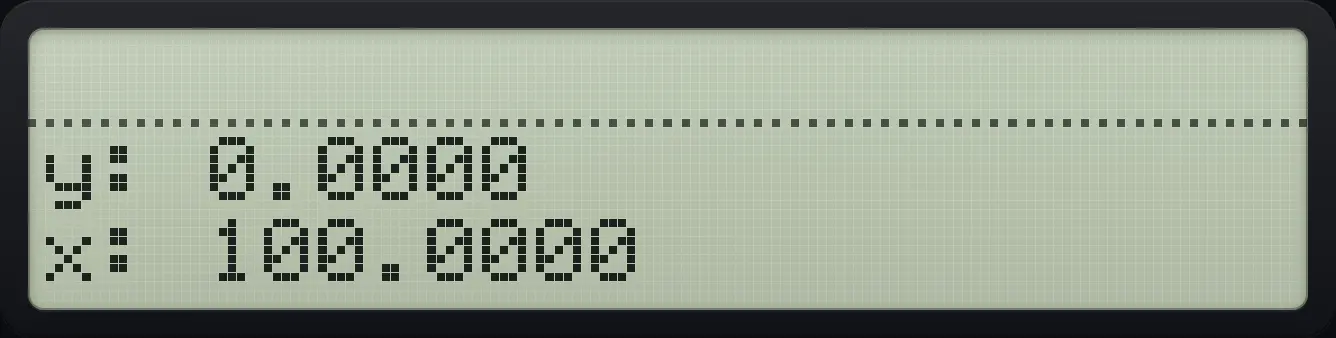 Result of the example "Ten to the power 2" The display shows: y: 0.0000 / x: 100.0000.