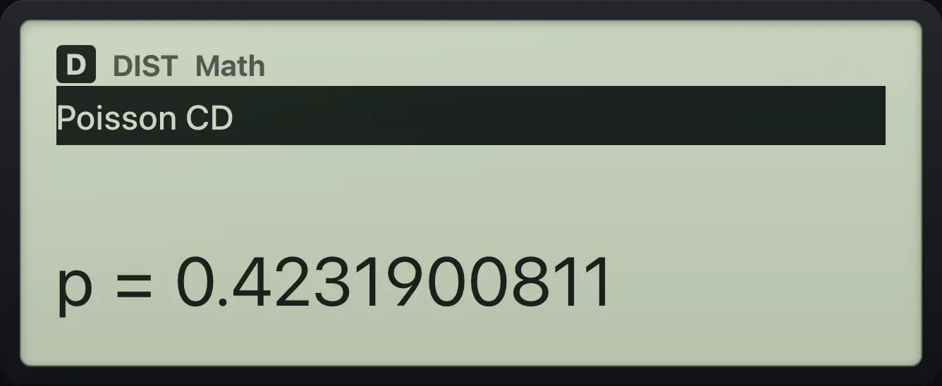 Result of the example "Poisson CD" The display shows: Poisson CD / p=0.4231900811.