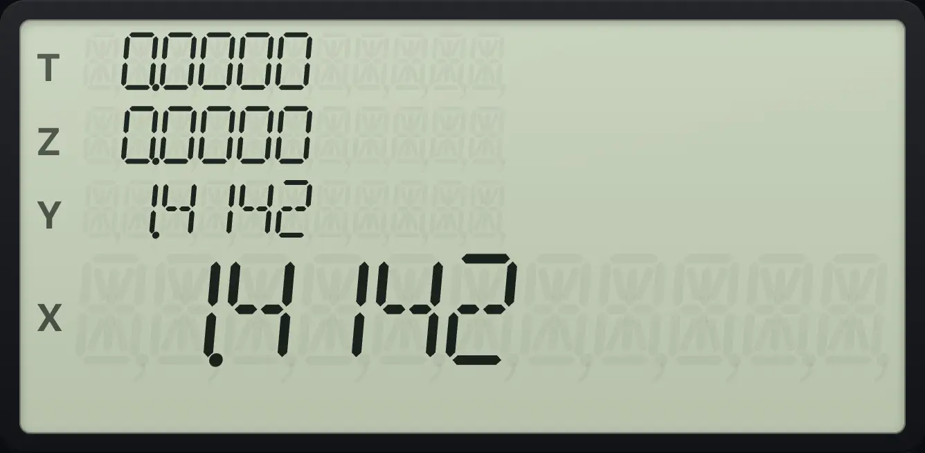 Result of the example "The square root of 2" The display shows: 0.0000 / 0.0000 / 1.4142 / 1.4142.