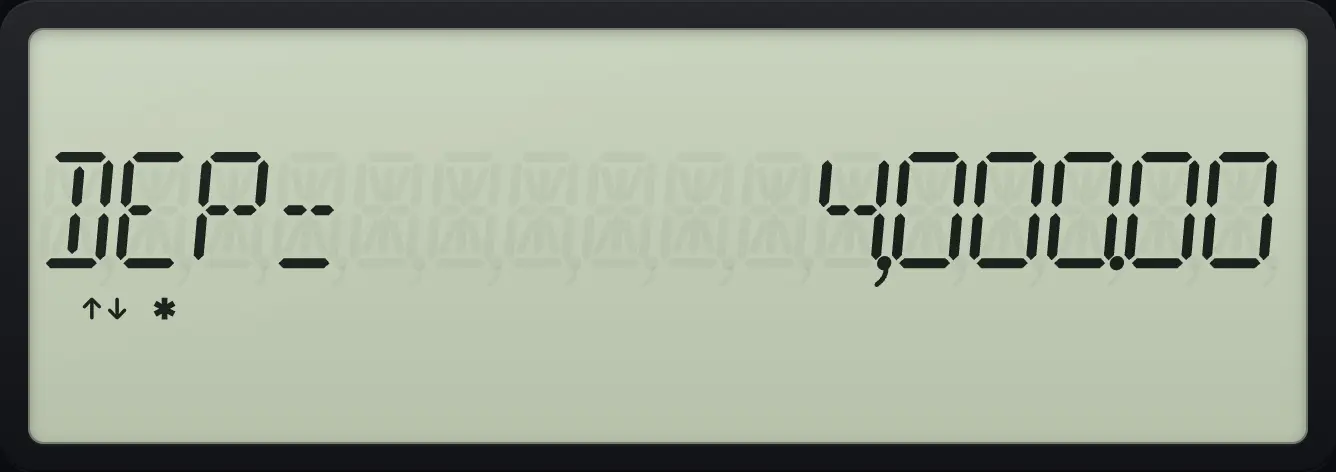 Result of the example "Declining balance at 200%" The display shows: DEP=      4,000.00.
