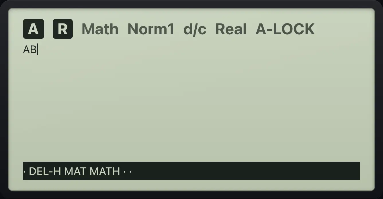 Result of the example "A-LOCK" The display shows: AB / · DEL-H MAT MATH · ·.